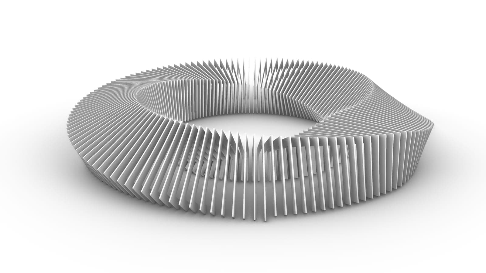 Ring formed by vertical ribs that progressively rotate along a circular path